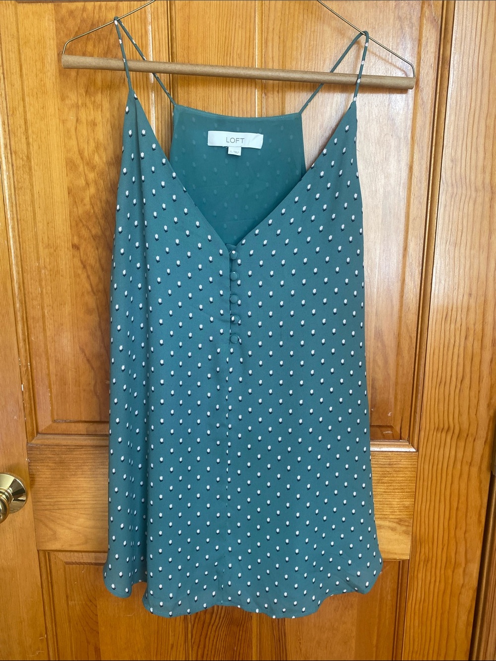 LOFT Teal Polka Dot V-Neck Spaghetti Strap Cami